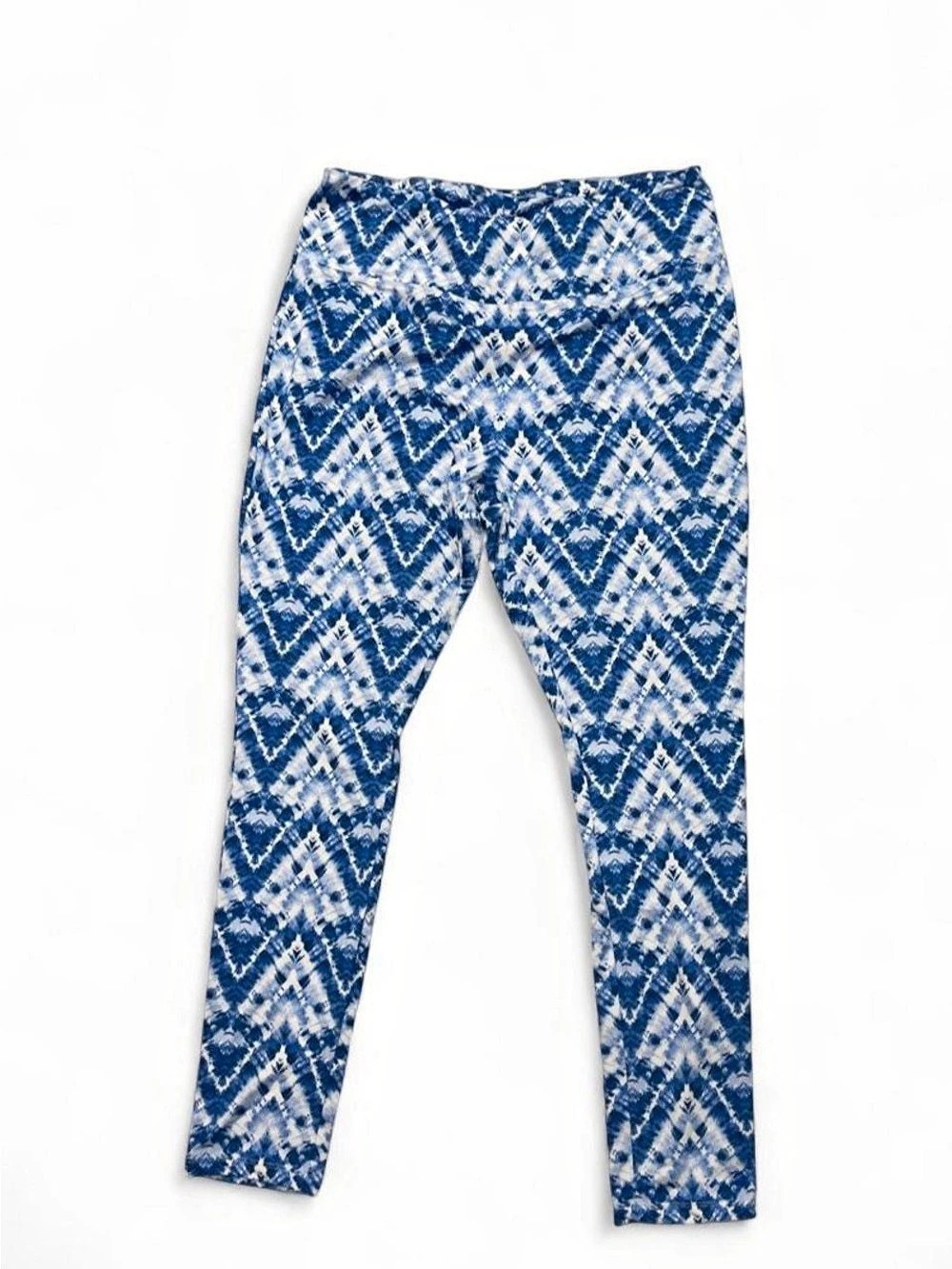 Athletech Geometric Athletic Leggings in Blue & White XL Like New